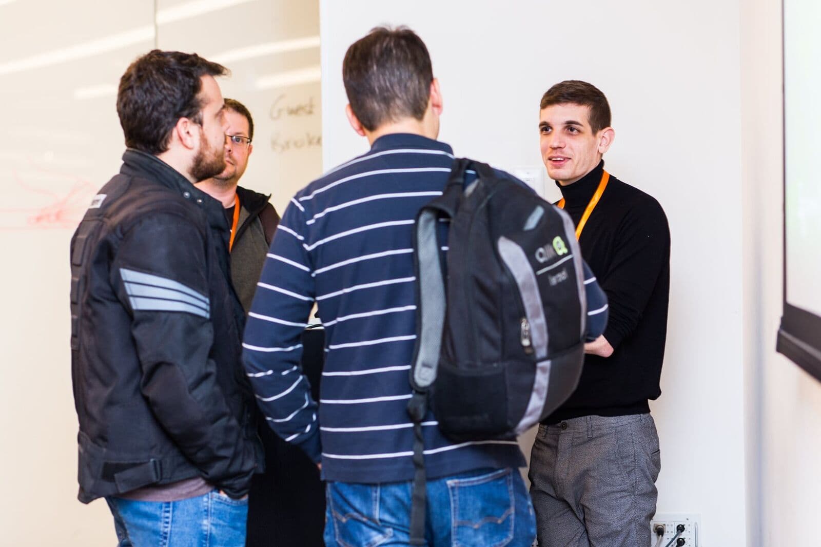 Colleagues networking at a conference